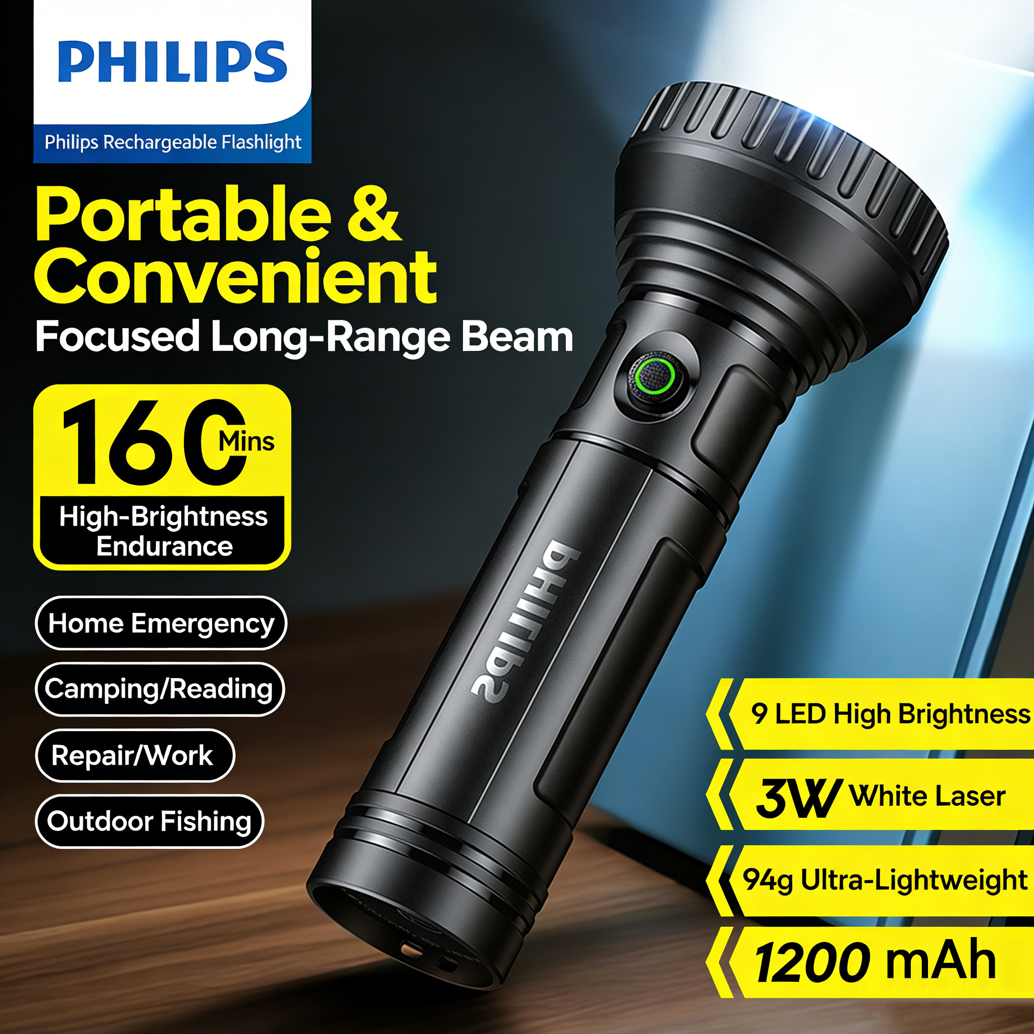 Outdoor Lighting Philips - Philips High-Brightness Compact Flashlight with Nine