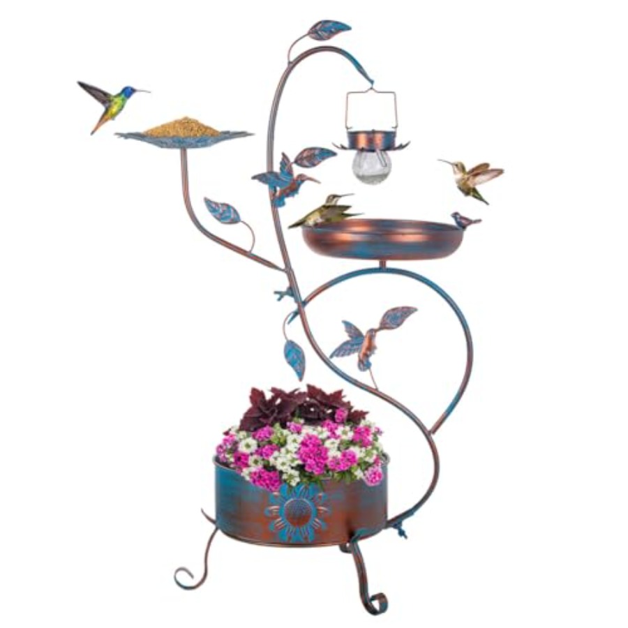 Outdoor metal bird bath with p - Outdoor Lighting Garden recensie en prijs