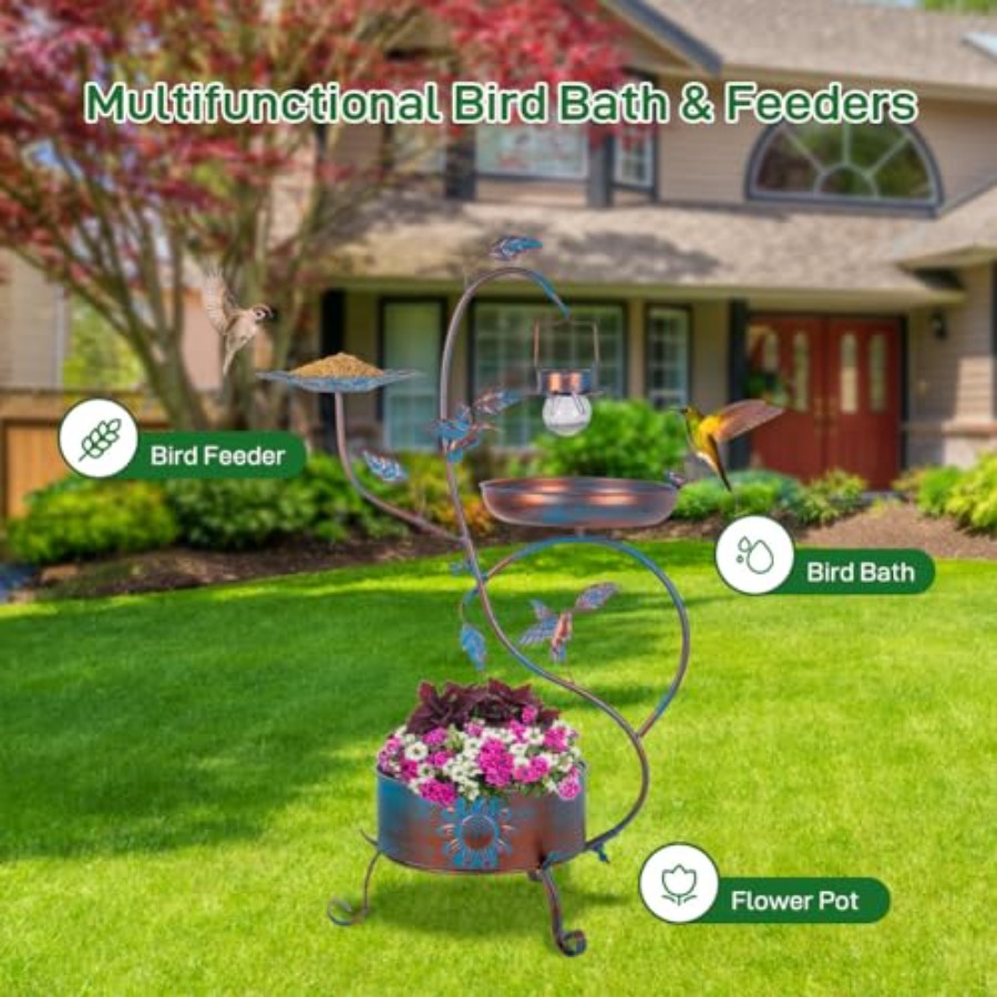 Outdoor metal bird bath with p - Outdoor Lighting Garden recensie en prijs