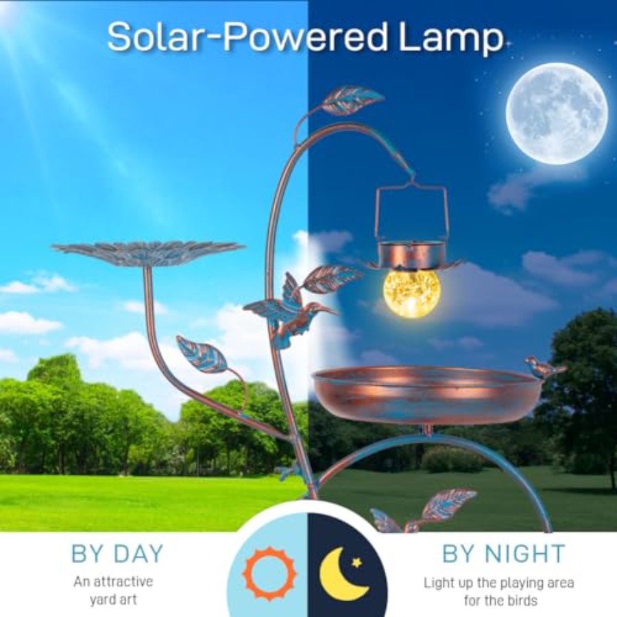 Outdoor metal bird bath with p - Outdoor Lighting Garden recensie en prijs