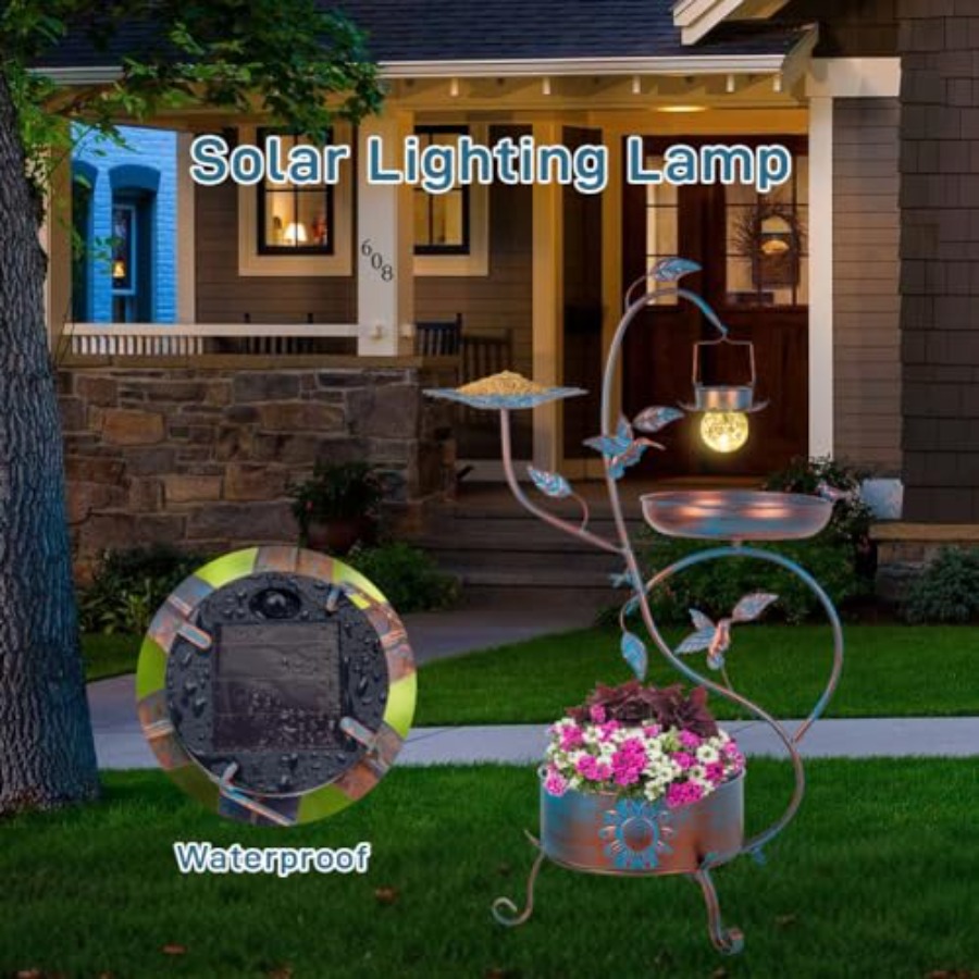 Outdoor metal bird bath with p - Outdoor Lighting Garden recensie en prijs